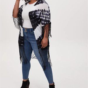 Black Tie Dye Fringe Kimono